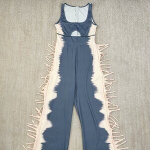 Boho Fringe Wide Leg Tank Cutout Stretch Jumpsuit L